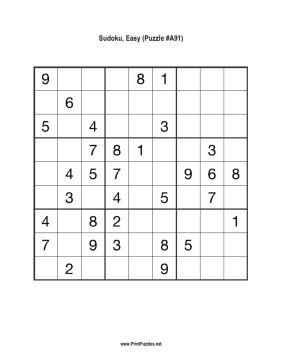Sudoku - Easy A91 Printable Puzzle
