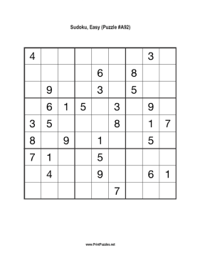 Sudoku - Easy A92 Printable Puzzle