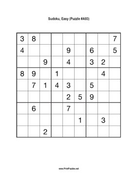 Sudoku - Easy A93 Printable Puzzle
