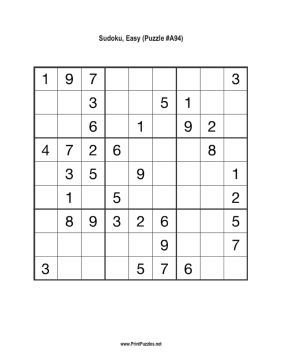 Sudoku - Easy A94 Printable Puzzle