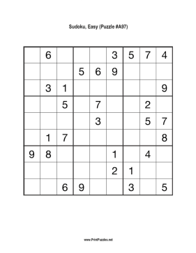 Sudoku - Easy A97 Printable Puzzle