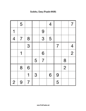 Sudoku - Easy A99 Printable Puzzle
