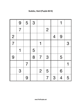 Sudoku - Hard A10 Printable Puzzle