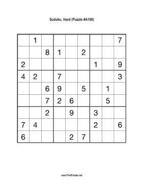 Sudoku - Hard A100 Printable Puzzle