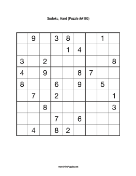 Sudoku - Hard A103 Printable Puzzle
