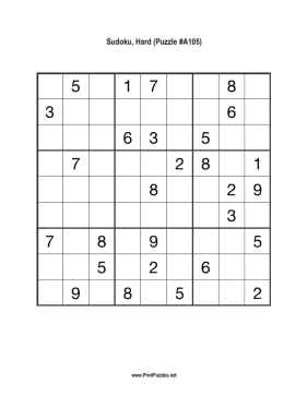Sudoku - Hard A105 Printable Puzzle