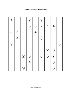 Sudoku - Hard A106 Printable Puzzle