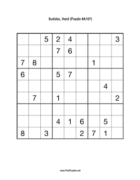 Sudoku - Hard A107 Printable Puzzle
