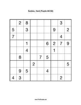 Sudoku - Hard A108 Printable Puzzle
