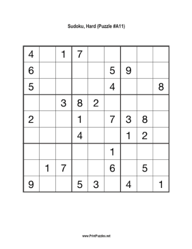 Sudoku - Hard A11 Printable Puzzle