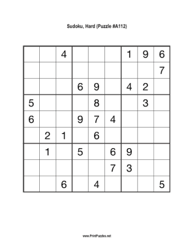 Sudoku - Hard A112 Printable Puzzle