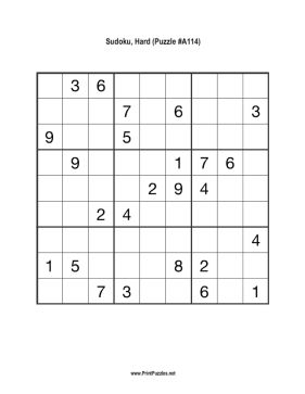 Sudoku - Hard A114 Printable Puzzle