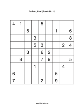 Sudoku - Hard A118 Printable Puzzle