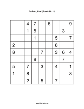 Sudoku - Hard A119 Printable Puzzle