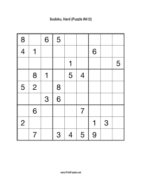 Sudoku - Hard A12 Printable Puzzle