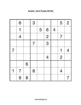 Sudoku - Hard A120 Printable Puzzle