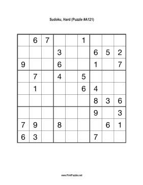 Sudoku - Hard A121 Printable Puzzle