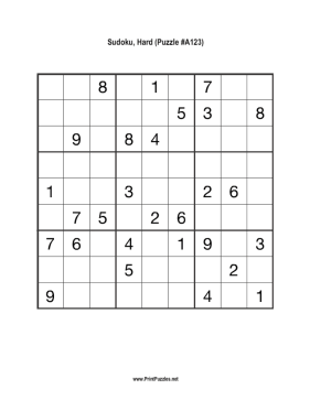 Sudoku - Hard A123 Printable Puzzle