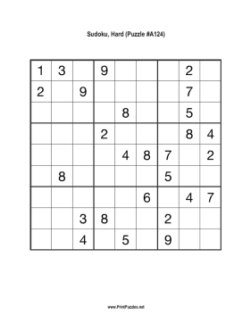 Sudoku - Hard A124 Printable Puzzle