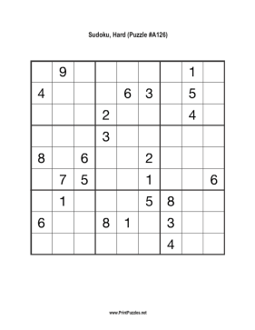 Sudoku - Hard A126 Printable Puzzle