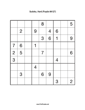 Sudoku - Hard A127 Printable Puzzle