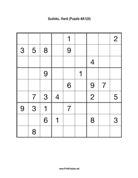 Sudoku - Hard A128 Printable Puzzle