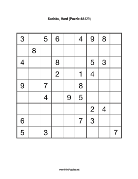 Sudoku - Hard A129 Printable Puzzle