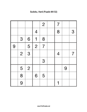 Sudoku - Hard A132 Printable Puzzle