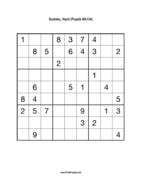 Sudoku - Hard A134 Printable Puzzle