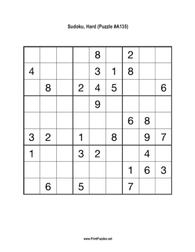 Sudoku - Hard A135 Printable Puzzle