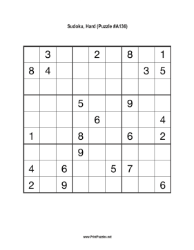 Sudoku - Hard A136 Printable Puzzle