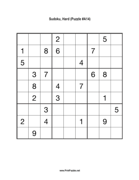 Sudoku - Hard A14 Printable Puzzle