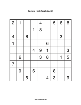 Sudoku - Hard A140 Printable Puzzle