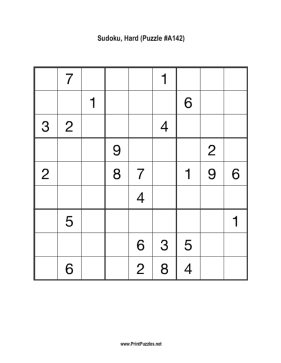 Sudoku - Hard A142 Printable Puzzle