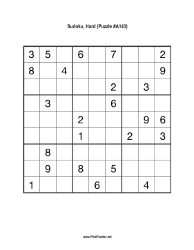 Sudoku - Hard A143 Printable Puzzle