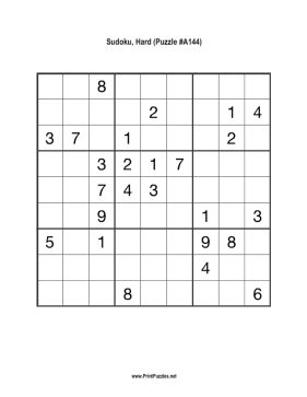 Sudoku - Hard A144 Printable Puzzle