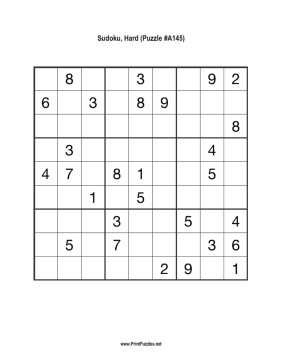 Sudoku - Hard A145 Printable Puzzle