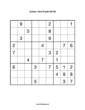 Sudoku - Hard A148 Printable Puzzle