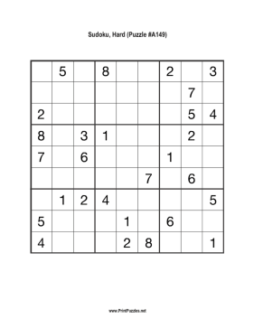 Sudoku - Hard A149 Printable Puzzle
