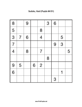 Sudoku - Hard A151 Printable Puzzle