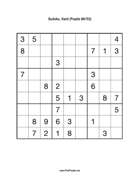 Sudoku - Hard A152 Printable Puzzle