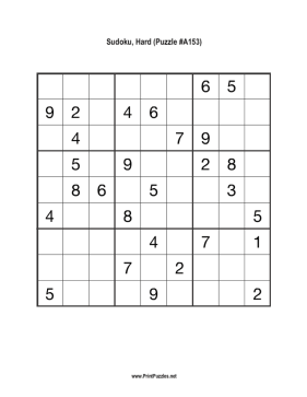 Sudoku - Hard A153 Printable Puzzle