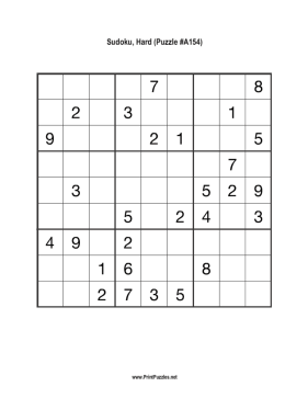 Sudoku - Hard A154 Printable Puzzle