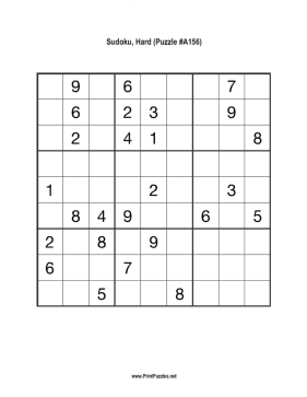 Sudoku - Hard A156 Printable Puzzle