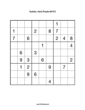 Sudoku - Hard A157 Printable Puzzle