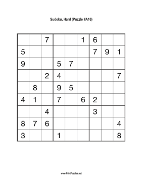 Sudoku - Hard A16 Printable Puzzle