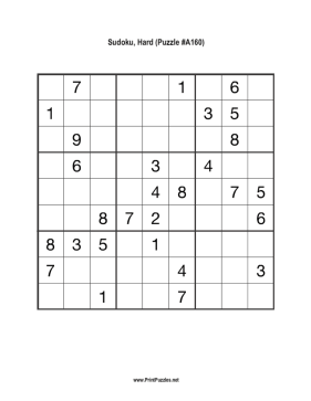 Sudoku - Hard A160 Printable Puzzle