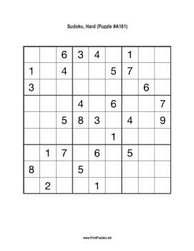 Sudoku - Hard A161 Printable Puzzle