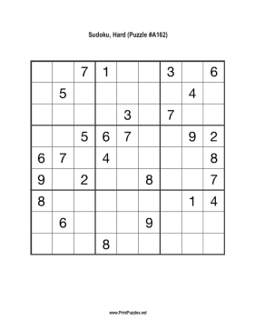 Sudoku - Hard A162 Printable Puzzle