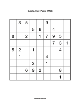 Sudoku - Hard A163 Printable Puzzle